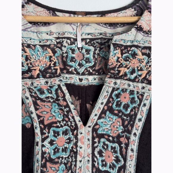 Free People Bandana Bandit Embroidered Peasant Top Size 6 Black Boho Festival - Picture 6 of 15